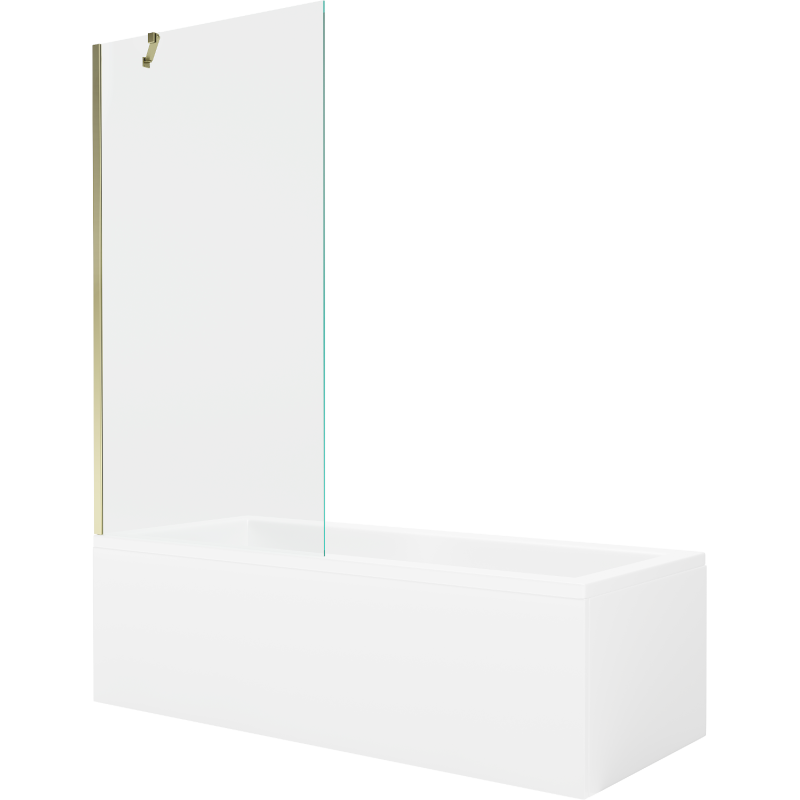 Mexen Cubik правоъгълна вана 150 x 70 cm с обшивка и еднокрил параван 90 cm, прозрачна, златист - 550315070X9509000050