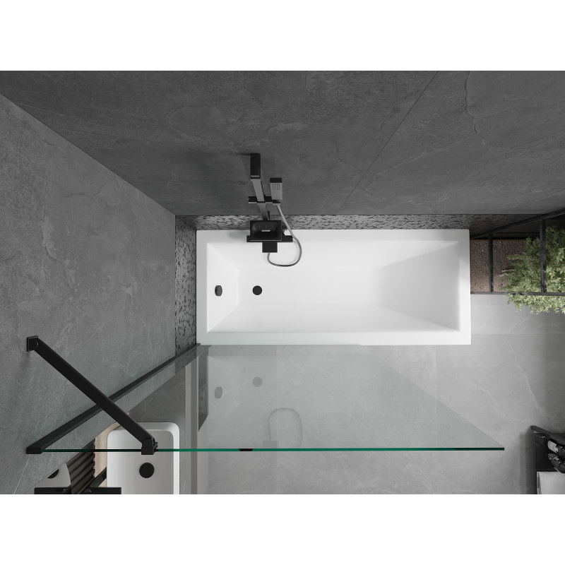 Mexen Cubik правоъгълна вана 150 x 70 cm с облицовка и 1-крилен параван 100 cm, прозрачен, черен - 550315070X9510000070