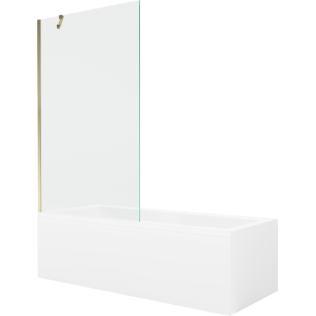 Mexen Cubik правоъгълна вана 160 x 70 cm с корпус и параван с 1 крило 100 cm, прозрачен, златен - 550316070X9510000050