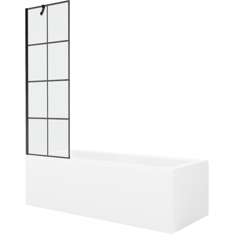 Mexen Cubik правоъгълна вана 170 x 70 cm с панел и 1-крилен параван 60 cm, черен модел - 550317070X9506007077