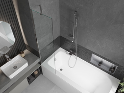 Mexen Vega правоъгълна вана 150 x 70 см с обшивка и 1-крила преграда 50 см, прозрачна, хром - 550115070X9505000001