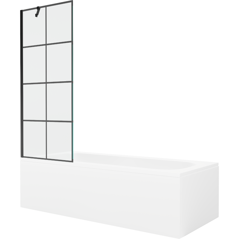 Mexen Vega правоъгълна вана 150 x 70 cm с корпус и еднокрила преграда 70 cm, черен