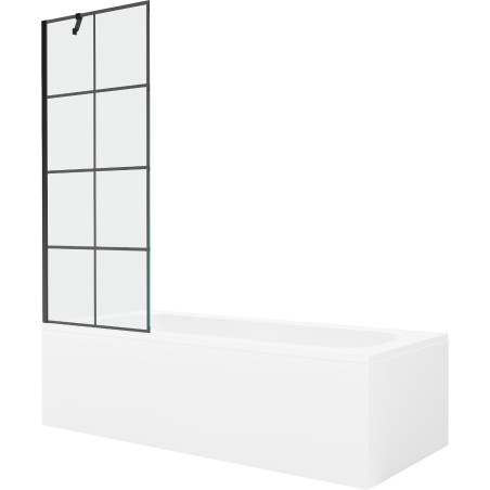 Mexen Vega правоъгълна вана 150 x 70 cm с корпус и еднокрила преграда 70 cm, черен