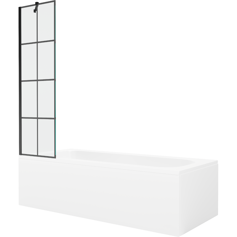 Правоъгълна вана Mexen Vega 160 x 70 cm с облицовка и 1-крилен параван 50 cm, черен дизайн - 550116070X9505007077