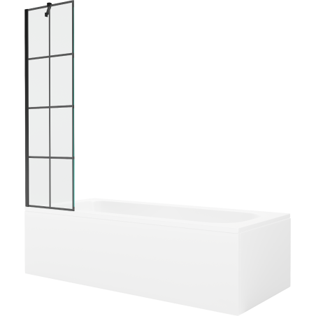 Правоъгълна вана Mexen Vega 160 x 70 cm с облицовка и 1-крилен параван 50 cm, черен дизайн - 550116070X9505007077