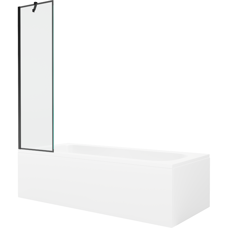 Правоъгълна вана Mexen Vega 170 x 70 cm с облицовка и параван с 1 крило 50 cm, черен модел - 550117070X9505007070