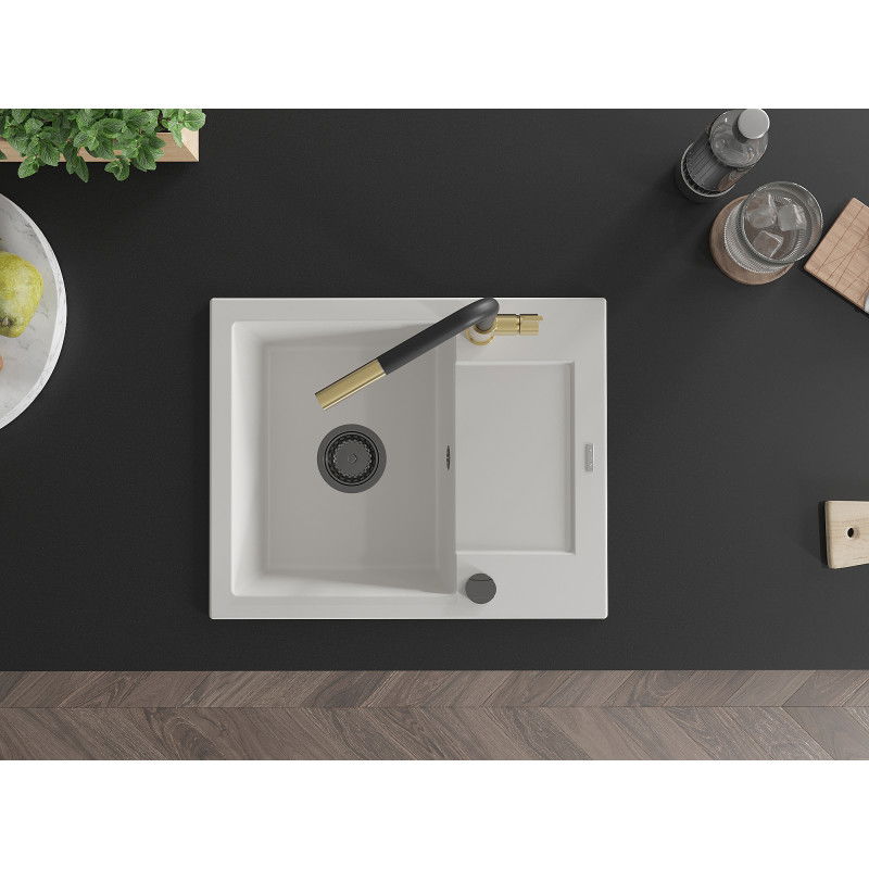 Mexen Enzo гранитна мивка с 1 камера с отцедник и кухненски смесител Flora,