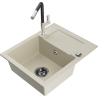 Mexen Enzo гранитна мивка 1-компонентна с отцедник и кухненски смесител Flora, бежова - 6506-69-670401-07-B