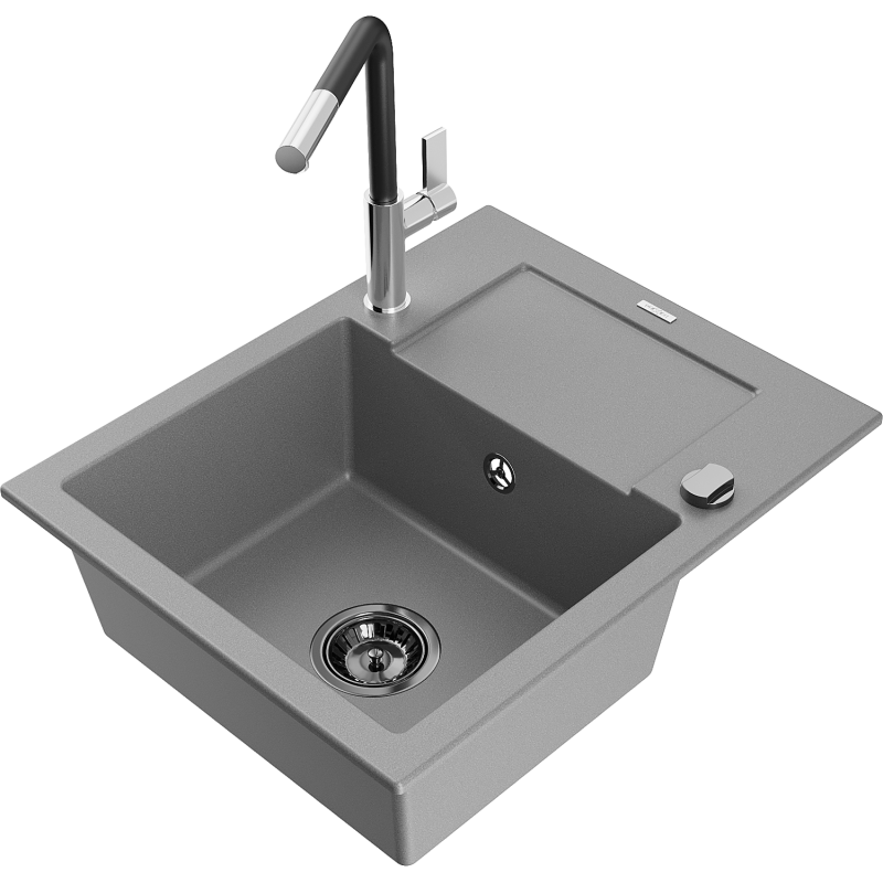 Mexen Enzo гранитна мивка с 1 отделение с отцедник и кухненски смесител Flora,