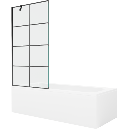 Mexen Vega правоъгълна вана 170 x 70 см с корпус и еднокрил параван 90 см, черен