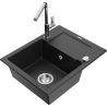 Mexen Enzo мивка от гранит 1-камерна с отцеждател и кухненски смесител Flora, черен/сребърен металик - 6506-73-670401-00