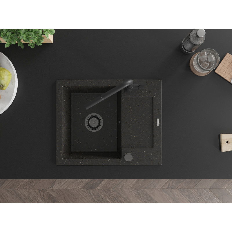 Mexen Enzo гранитна мивка с 1 отделение с отцедник и кухненски смесител Flora,