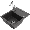 Mexen Enzo гранитна мивка с 1 камера с отцедник и кухненски смесител Flora, черна с пръски - 6506-76-670401-07-B