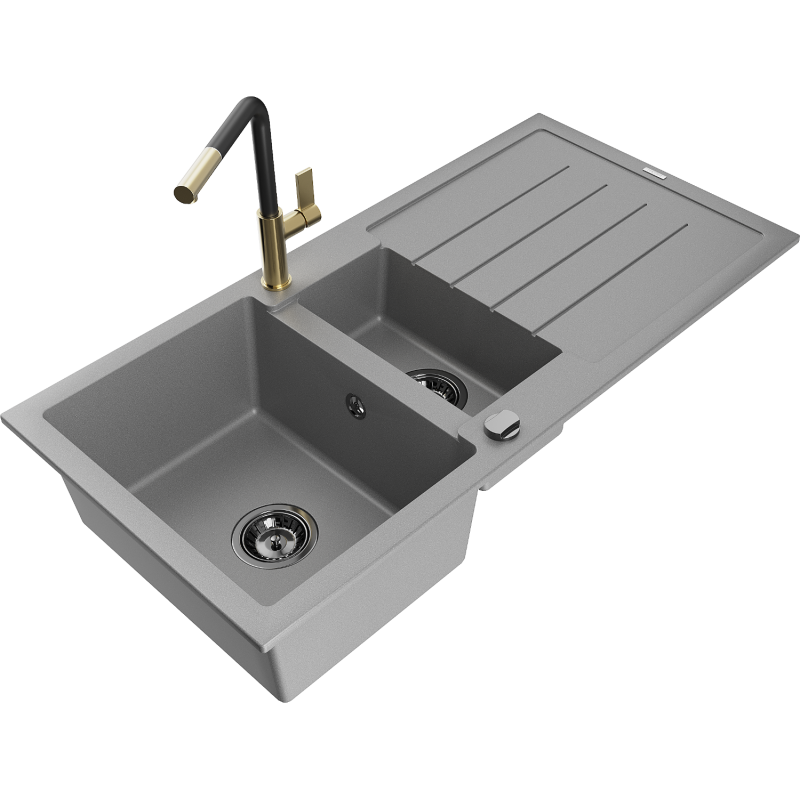 Mexen Andres гранитна мивка с 1,5 отделения и отцедник и кухненски смесител