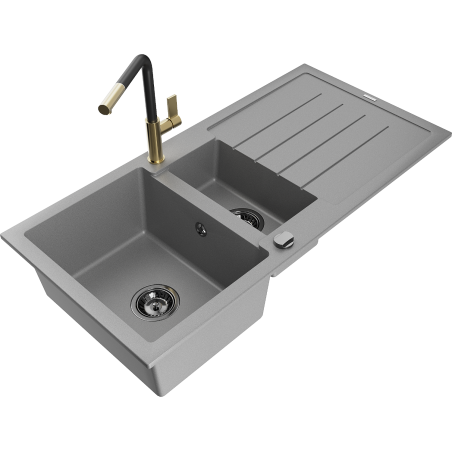 Mexen Andres гранитна мивка с 1,5 отделения и отцедник и кухненски смесител