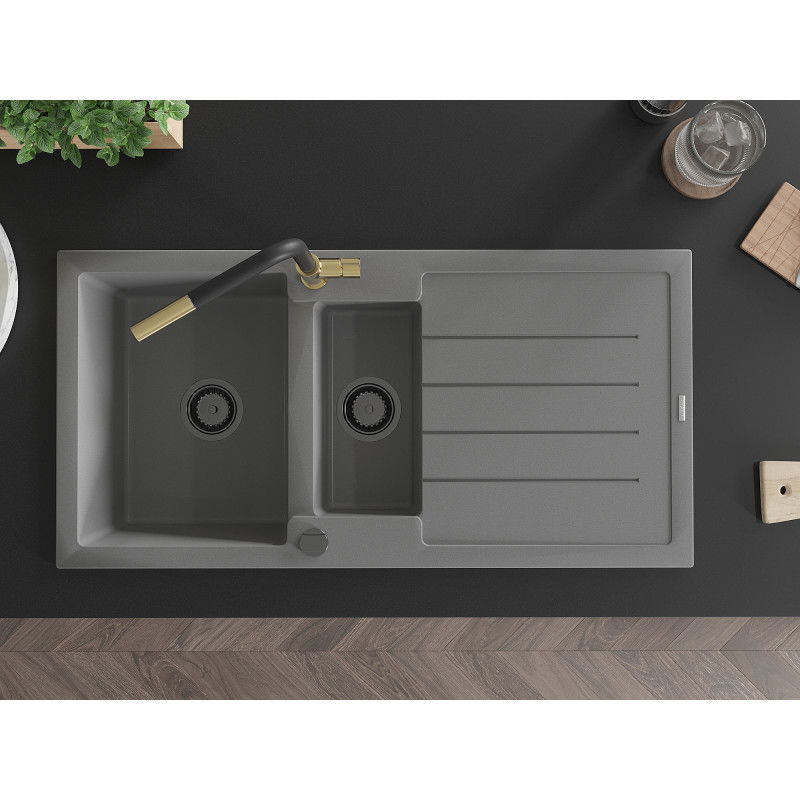 Mexen Andres гранитна мивка с 1,5 отделения и отцедник и кухненски смесител