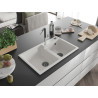 Mexen Tomas двукоморна кухненска мивка от гранит с батерия Flora, бяла