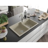 Mexen Tomas гранитна мивка с две корита с кухненски смесител Flora, бежова