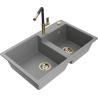 Mexen Tomas гранитна мивка с 2 отделения и кухненски смесител Flora, сива