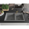 Mexen Tomas двоен кухненски гранитен мивки с батерия Flora, сив - 6516-71-670401-57-B