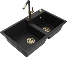Mexen Tomas двумерен мивка от гранит с кухненски смесител Flora, черен - 6516-77-670401-57-G