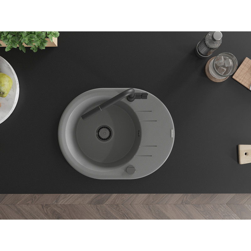 Mexen Kevin гранитна мивка с едно корито и отцедник и кухненски смесител Flora, сив - 6517-71-670401-70-B
