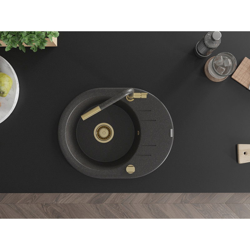 Mexen Kevin гранитна мивка с 1 отделение, отцедник и кухненски смесител Flora,