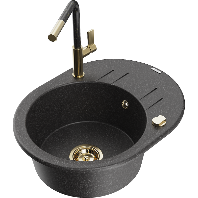 Mexen Kevin гранитна мивка с 1 отделение, отцедник и кухненски смесител Flora,