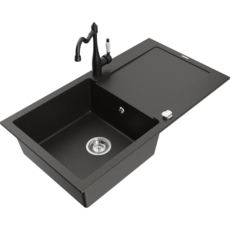 Mexen Leo гранитна мивка с 1 отделение с дренаж и кухненски смесител Карла,