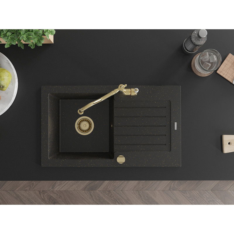 Mexen Pablo гранитна мивка с 1 отделение с отцедник и кухненска батерия Carla,