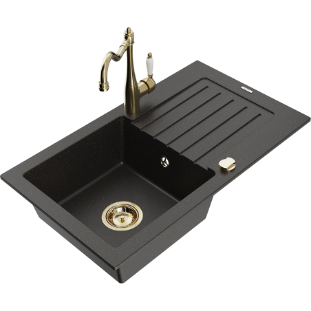 Mexen Pablo гранитна мивка с 1 отделение с отцедник и кухненска батерия Carla,