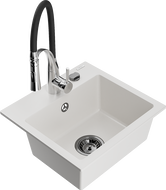 Mexen Milo гранитна мивка с 1 отделение и кухненски смесител Aster, бял - 6505-20-73450-07-B