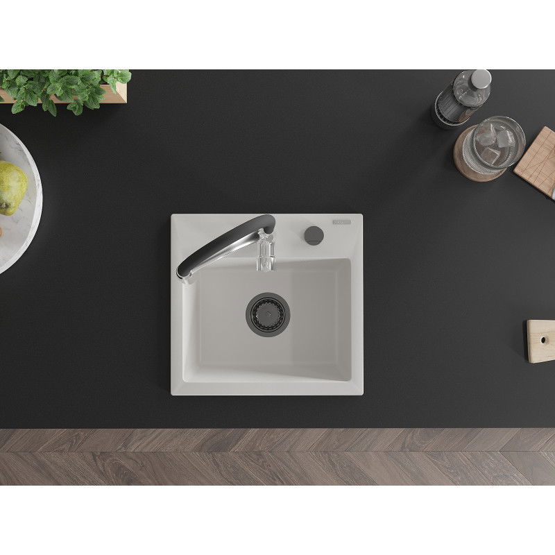 Mexen Milo гранитна мивка с 1 отделение и кухненски смесител Aster, бял - 6505-20-73450-07-B