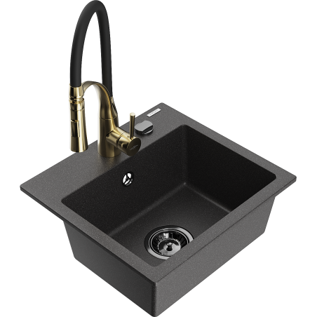 Mexen Milo гранитна мивка с 1 отделение с кухненски смесител Aster, черна на