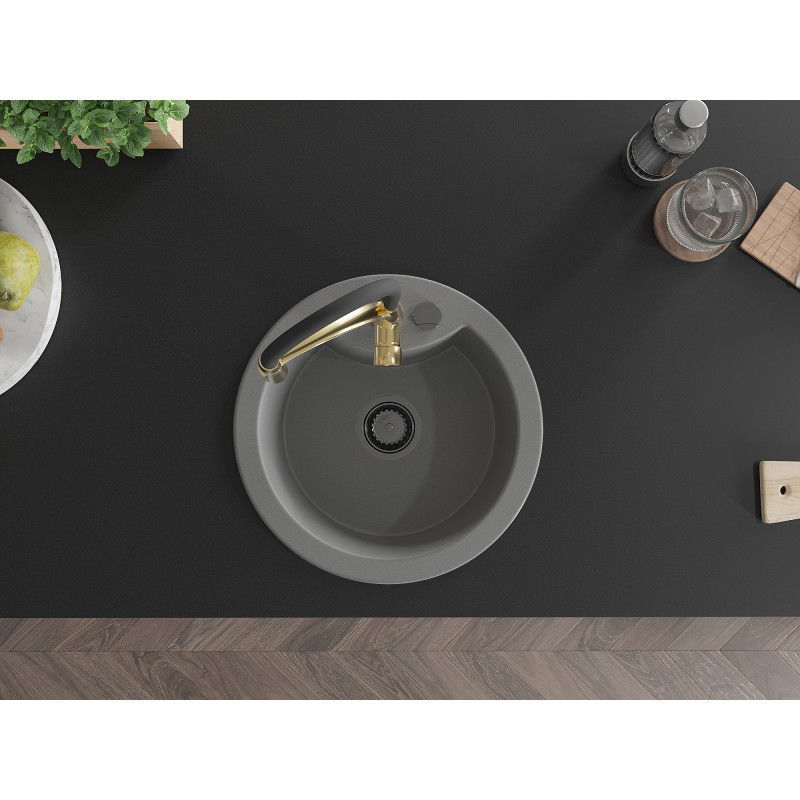 Mexen Diego гранитна мивка с 1 отделение и кухненски смесител Aster, сива - 6512-71-73450-57-B