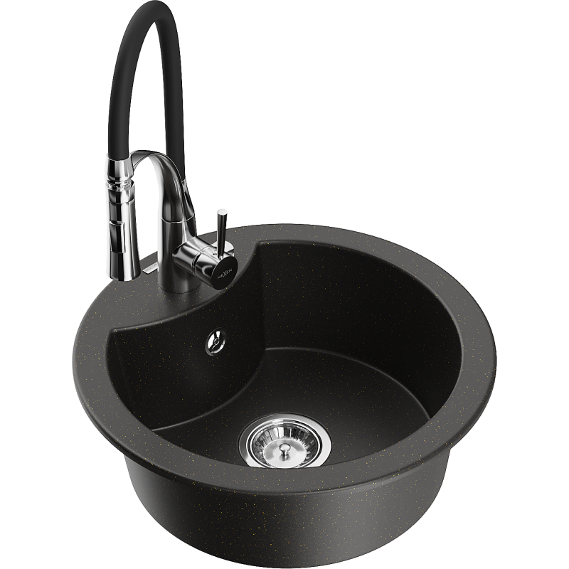 Mexen Diego гранитна кухненска мивка с 1 корито и кухненски смесител Aster,