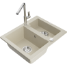 Mexen Carlos гранитна мивка с 1,5 камери с кухненски смесител Flora, бежова