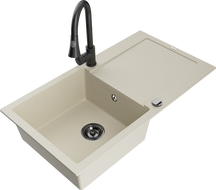 Mexen Leo гранитна мивка с 1 отделение с отцежник и кухненски смесител Elia, бежов - 6501-69-670101-70