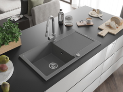 Mexen Leo гранитна мивка с 1 отделение, изцедник и кухненски смесител Elia,