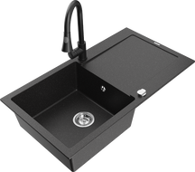 Mexen Leo гранитна мивка с 1 камера със сушилник и кухненски смесител Elia,