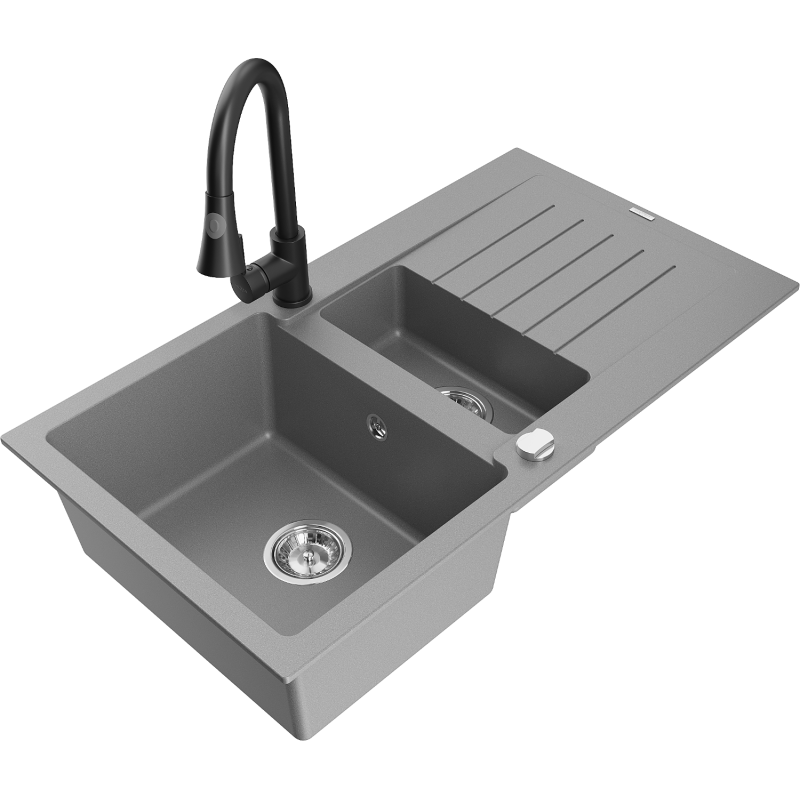 Mexen Matias гранитна мивка с 1,5 камери със сушилник и кухненски смесител