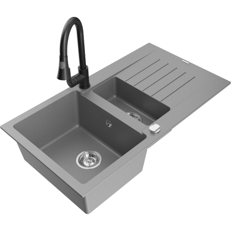 Mexen Matias гранитна мивка с 1,5 камери със сушилник и кухненски смесител
