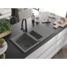 Mexen Matias гранитна мивка със сива кухненска батерия, 1,5 отделение с