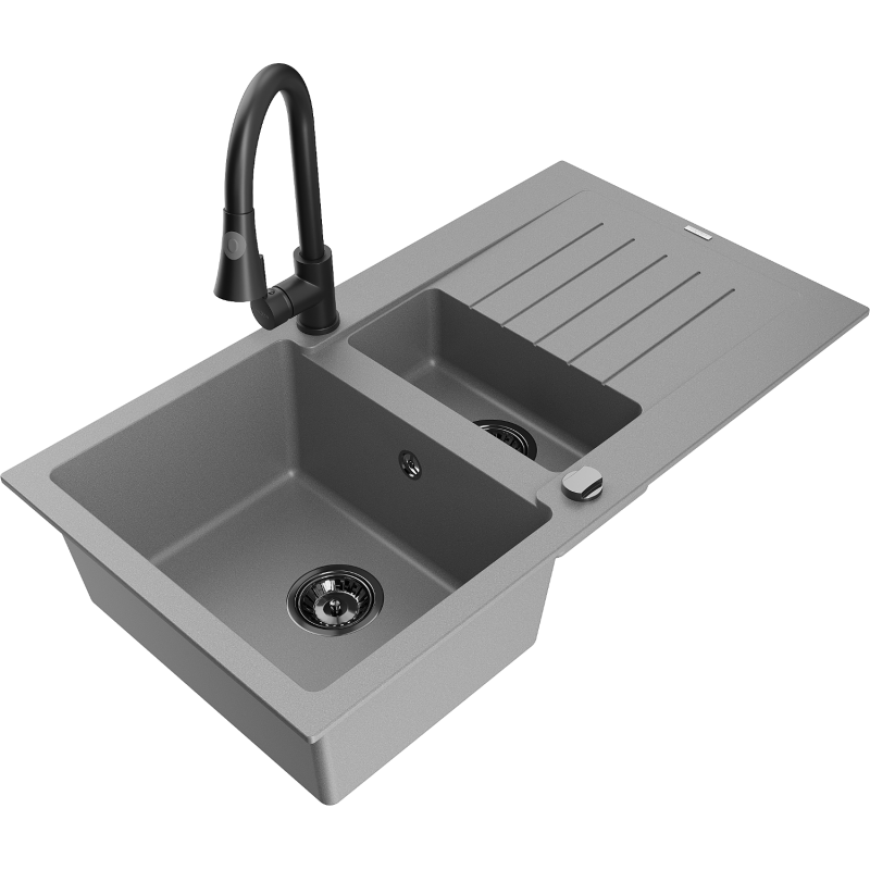Mexen Matias гранитна мивка със сива кухненска батерия, 1,5 отделение с