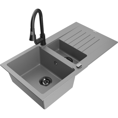 Mexen Matias гранитна мивка със сива кухненска батерия, 1,5 отделение с