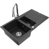 Mexen Matias гранитна мивка с 1,5 камери с отцедник и кухненски смесител Elia,