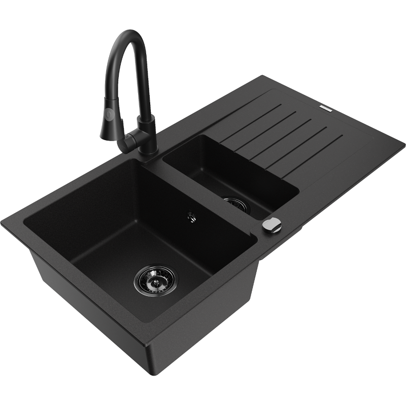 Mexen Matias гранитна мивка с 1,5 отделения с отцедник и кухненски смесител