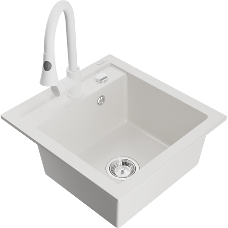 Mexen Vito еднокомпонентна гранитна мивка с кухненски смесител Elia, бял - 6503-20-670101-20