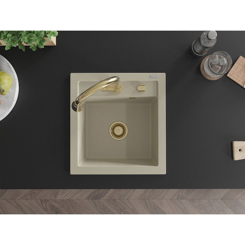 Mexen Vito гранитна мивка с 1 отделение с кухненски смесител Elia, бежов - 6503-69-670101-50