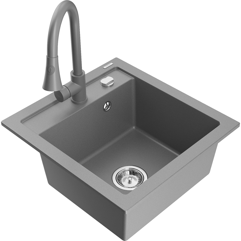 Mexen Vito гранитна мивка с 1 отделение и кухненски смесител Elia, сива